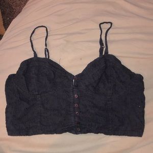 BLACK FLORAL EMBROIDERY CROP TOP